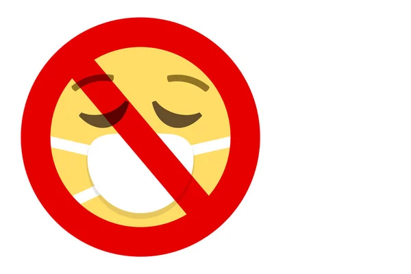 Señal Prohibición Contra Cara Con Emoji Máscara Médica Sobre Fondo — Vector de stock