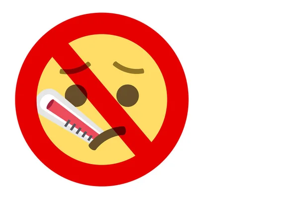 Verbotsschild Gegen Gesicht Mit Thermometer Emoji Auf Weißem Hintergrund Vektorabbildung — Stockvektor
