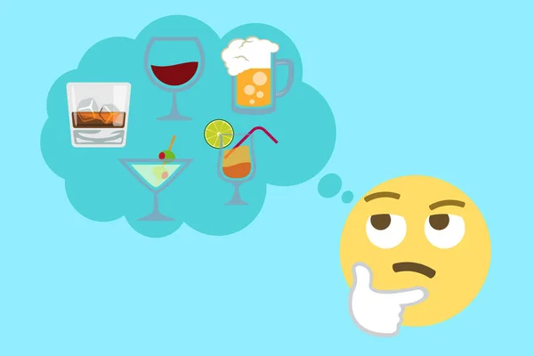Σκέψη Emoji Πρόσωπο Και Φούσκα Σκέψης Κούπα Μπύρα Τροπικό Ποτό — Διανυσματικό Αρχείο