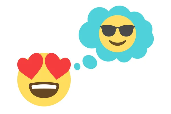 Szczęśliwa Twarz Oczami Serca Emoji Myśli Bańka Uśmiechniętym Chłodnym Twarzy — Wektor stockowy