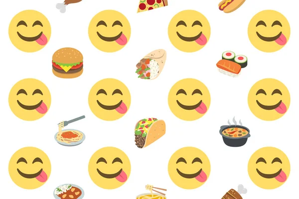 Rosto Gourmet Com Ícones Comida Padrão Emoji Fundo Branco Ilustração —  Vetores de Stock