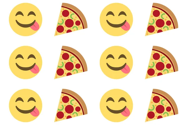 Twarz Delektując Pyszne Jedzenie Pizzą Emoji Wzór Białym Tle Wektor — Wektor stockowy