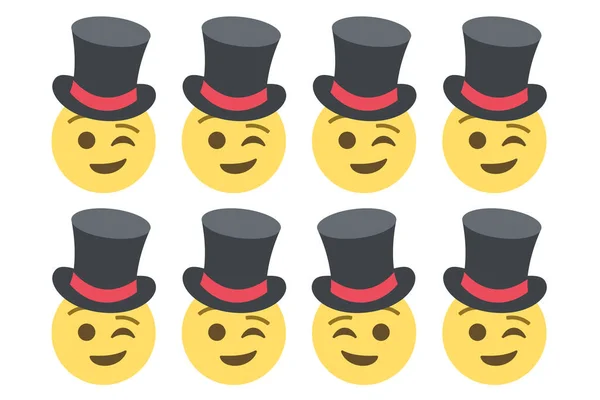 Knipogen Gezicht Met Hoge Hoed Emoji Concept Patroon Witte Achtergrond — Stockvector
