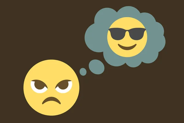 Wütendes Gesicht Emoji Und Gedankenblase Mit Lächelndem Kühlen Gesicht Mit — Stockvektor