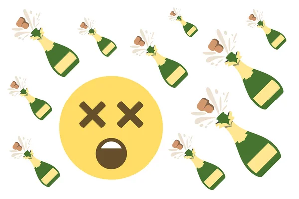 Dizzy Face Bottles Popping Cork White Background Emoji Concept Drunk — Stock Vector