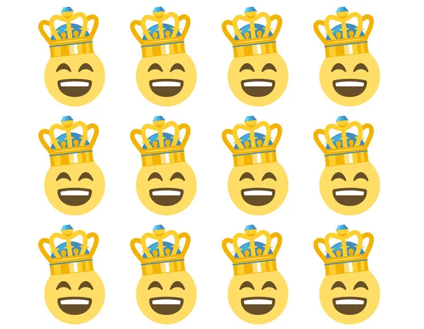 王冠と幸せそうな顔白い背景に絵文字のパターンベクトルイラスト — ストックベクタ