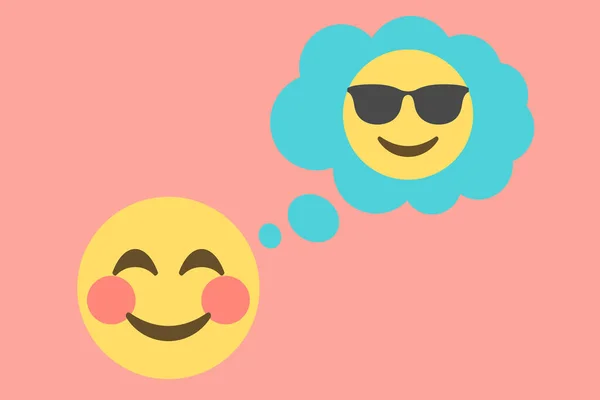Усміхнене Обличчя Емодзі Думала Бульбашка Щасливим Холодним Обличчям Сонцезахисними Окулярами — стоковий вектор