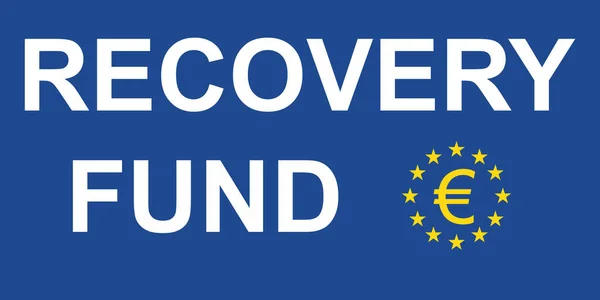 Текст Фонда Восстановления Европейским Флагом Символом Валюты Евро Синем Фоне — стоковый вектор