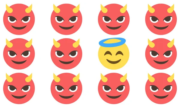 Glimlachende Gezichten Met Hoorns Een Glimlachend Gezicht Met Halo Emoji — Stockvector