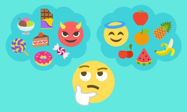 Thinking Face Two Thought Bubbles Angel Face Fruits Right Devil — 图库矢量图片