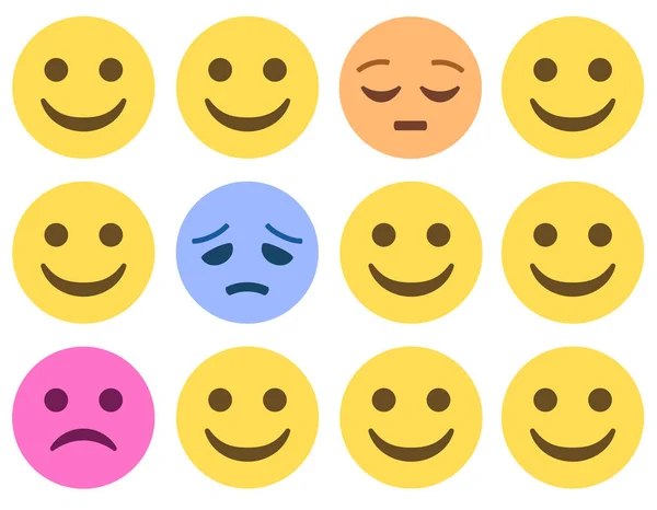 Gülümsemeli Emoji Deseni Hayal Kırıklığına Uğramış Somurtkan Düşünceli Yüzler Konsept — Stok Vektör