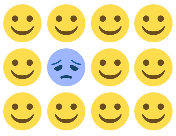 Sorrindo Padrão Emoji Com Rosto Azul Desapontado Fundo Branco Conceito — Vetor de Stock