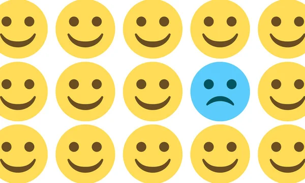 Beyaz arkaplanda somurtkan bir yüzü olan gülen emoji deseni, konsept vektör çizimi