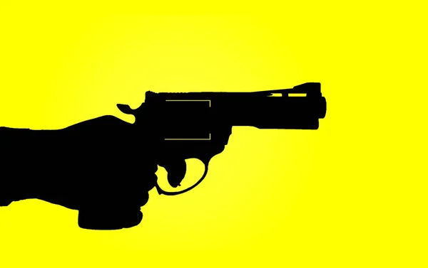 Силуэт Руки Пистолетом Желтом Фоне Оружие Война Пистолет Пистолет Преступление — стоковый вектор