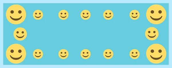 Ευρύ Πλαίσιο Εικόνας Του Smiley Αντιμετωπίζει Emoji Γαλάζιο Φόντο Αντίγραφο — Διανυσματικό Αρχείο