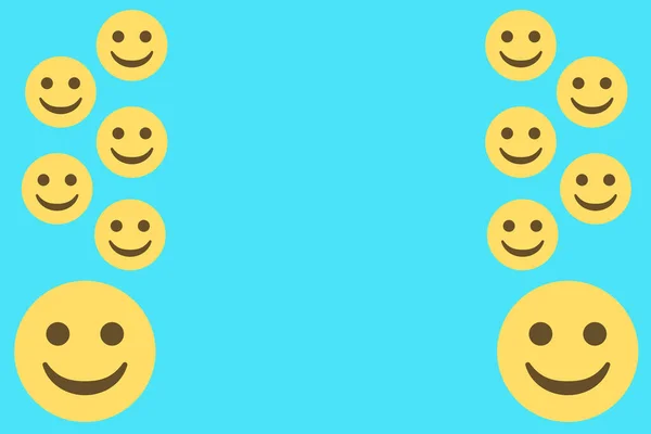 Smiley Emoji Visages Sur Fond Bleu Clair Copie Espace Cadre — Image vectorielle
