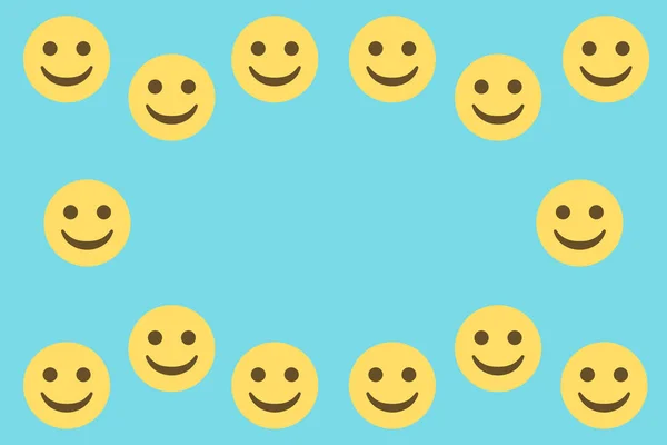 Smiley Emoji Visages Sur Fond Bleu Clair Copie Espace Cadre — Image vectorielle