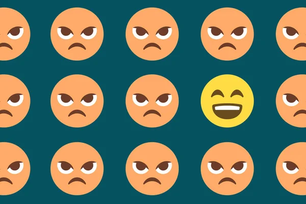 Visages Colère Avec Visage Souriant Motif Emoji Sur Fond Bleu — Image vectorielle