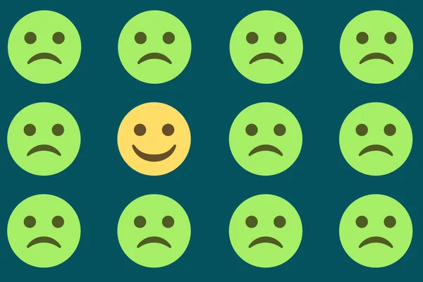 Rostos Carrancudos Com Rosto Sorridente Padrão Emoji Fundo Azul Conceito — Vetor de Stock