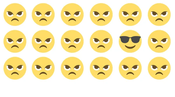 Wściekłe Twarze Uśmiechnięta Twarz Okularach Przeciwsłonecznych Wzór Emoji Białym Tle — Wektor stockowy