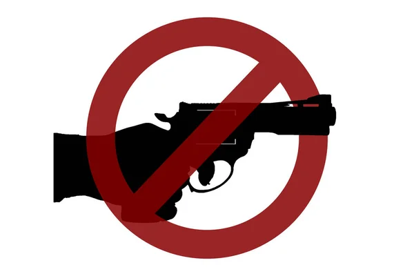 Запрещающий Знак Против Силуэта Руки Пистолетом Белом Фоне Войны Насилия — стоковый вектор