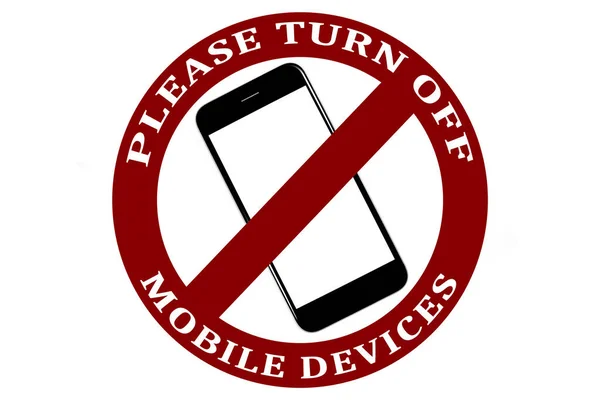 Šablona Chytrého Telefonu Červený Zákaz Znamení Prosím Vypnout Mobilní Zařízení — Stockový vektor