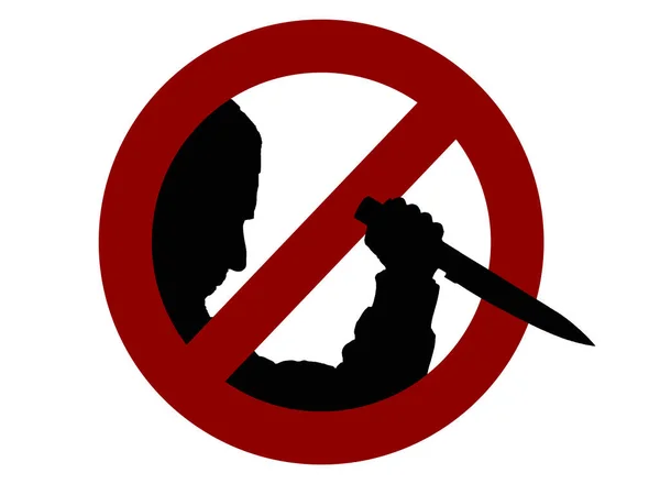 Zákaz Proti Siluetě Strašidelného Muže Nožem Vektorová Ilustrace — Stockový vektor