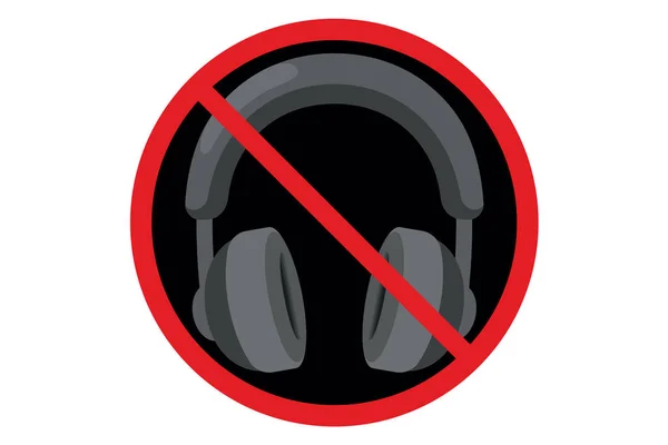 Verbotsschild Gegen Kopfhörer Auf Weißem Hintergrund Vektorabbildung — Stockvektor