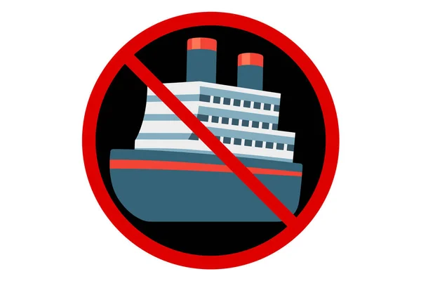 Verbotsschild Gegen Schiff Auf Weißem Hintergrund Vektorillustration — Stockvektor