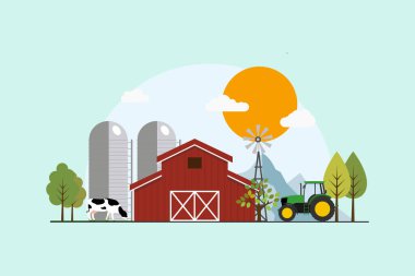 Çiftlik. Eko ürünleri. Eko çiftçiliği. Doğal gıda ürünleri. vektör