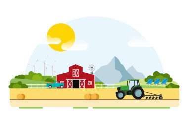 Çiftçilik. Ekolojik Çiftlik. Hasat. Vektör