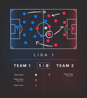 Futbol bilgi grafikleri. Futbol analitiği. Eşleştirme analizi. Futbol taktikleri. Şampiyonluk. vektör illüstrasyonu