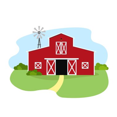 Kırmızı ahır. Ziraat. Çiftçilik. vektör illüstrasyonu