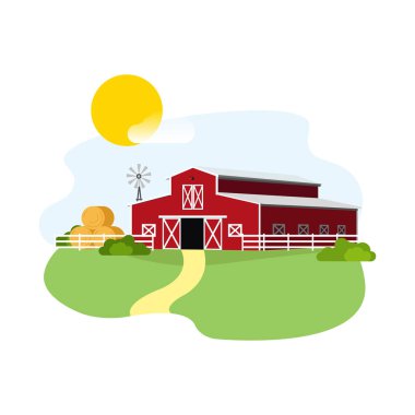 Kırmızı ahır. Ziraat. Çiftçilik. vektör illüstrasyonu
