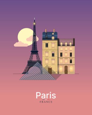 Gece Paris. İyi akşamlar. Paris, Fransa. Vektör illüstrasyonu