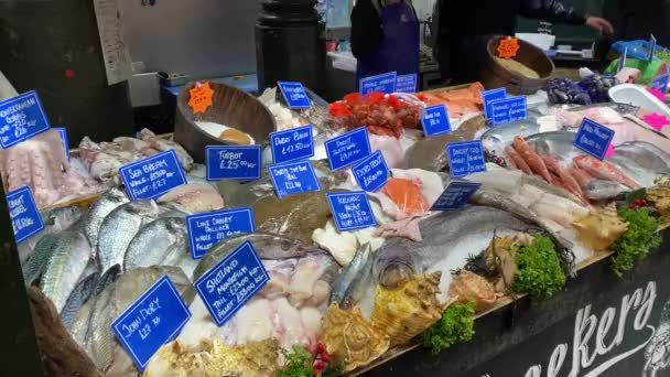 London United Kingdom 26Th January 2023 Fishmonger Stall Holder London — 图库视频影像