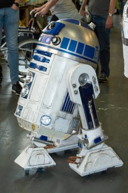 London, UK. 29th July 2017 Fan made replica of popular robot R2D2 from the film Star Wars, at the London Film Comic Con,  held at Olympia London exhibition and event venue.