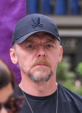 Londra, İngiltere. 21 Temmuz 2023. Equity Union rallisinde aktör Simon Pegg, SAG-AFTRA oyuncularıyla dayanışma içinde, adil ücret, arta kalan ödemeler ve yapay zeka sorunları için Amerika 'da grev yapıyor..