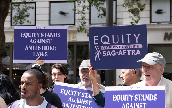London, UK. 21st July 2023. Signs held by Equity members at the Equity Union rally, London, in solidarity with SAG-AFTRA actors strike in USA, for fair pay, residual payments and issues on A.I.
