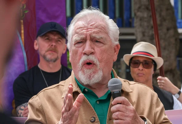 stock image London, UK. 21st July 2023. Actor Brian Cox speaking at the Equity Union rally, London, standing in solidarity with SAG-AFTRA actors strike in USA, for fair pay, residual payments and issues on A.I.