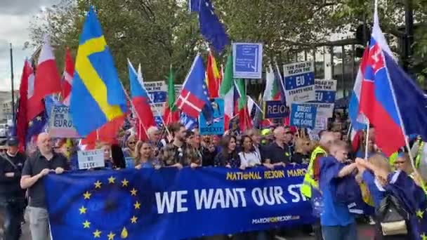 London Inggris September 2023 Pendukung Pro Uni Eropa Memegang Tanda — Stok Video