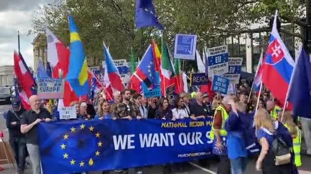 Лондон Великобритания Сентября 2023 Года Сторонники Флагами Плакатами Мартовском Митинге — стоковое видео