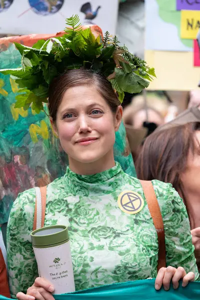 stock image London, UK. 22nd June 2024. Environmental protester at the Restore Nature Now protest demonstration in London, calling for urgent political action on the nature and climate emergencies.