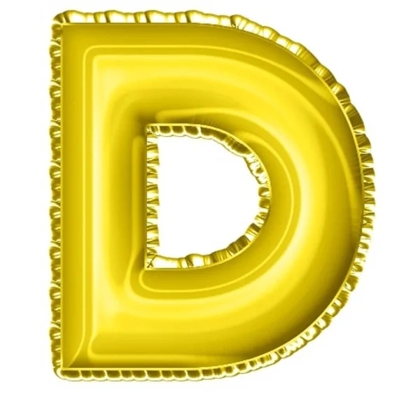 3Dレンダリング黄色のバルーン箔アルファベット文字D — ストック写真
