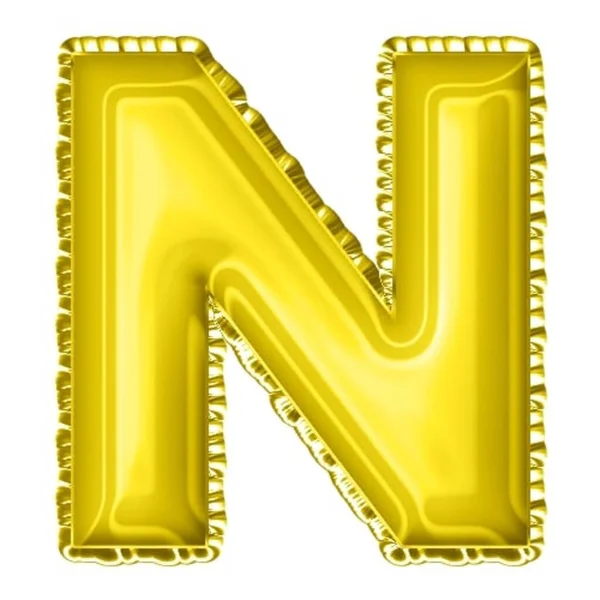 3Dレンダリング黄色のバルーン箔アルファベット文字N — ストック写真