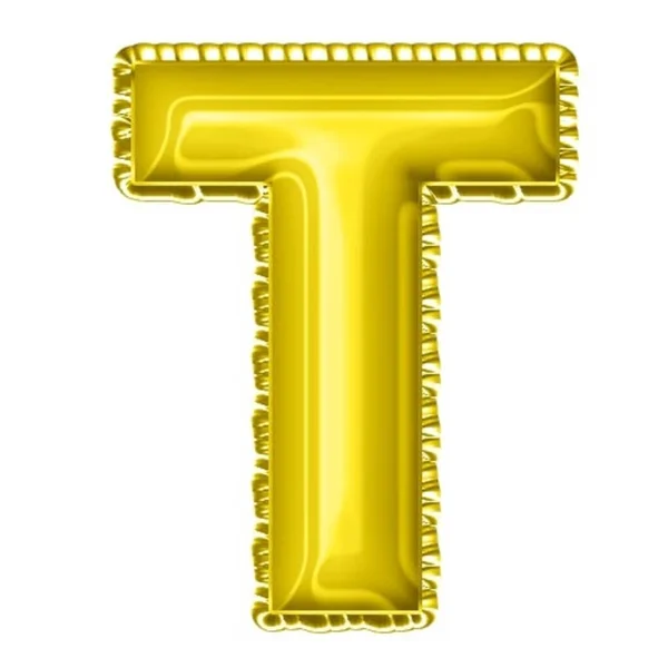 3Dレンダリング黄色のバルーン箔アルファベット文字T — ストック写真