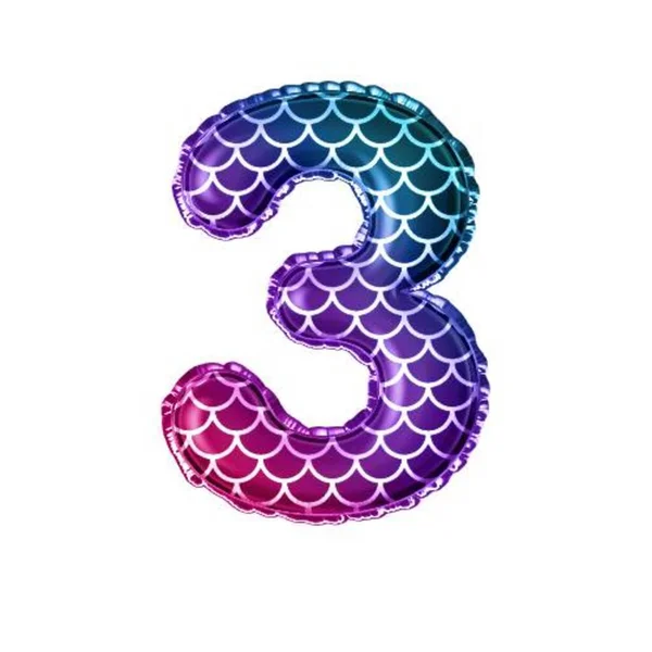 Render Colorful Mermaid Scale Balloon Foil Number — Stock Photo, Image