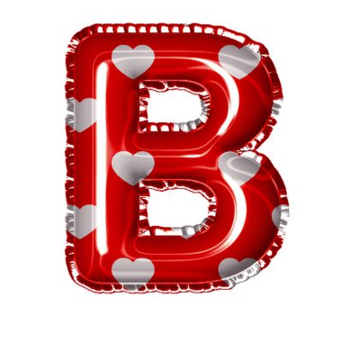 B harfi folyo balonu ve beyaz kalpler.