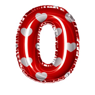 0 numaralı folyo balonu üzerinde beyaz kalpler olan