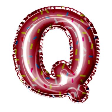 Beyaz üzerine serpiştirilmiş Q harfi folyo balonu